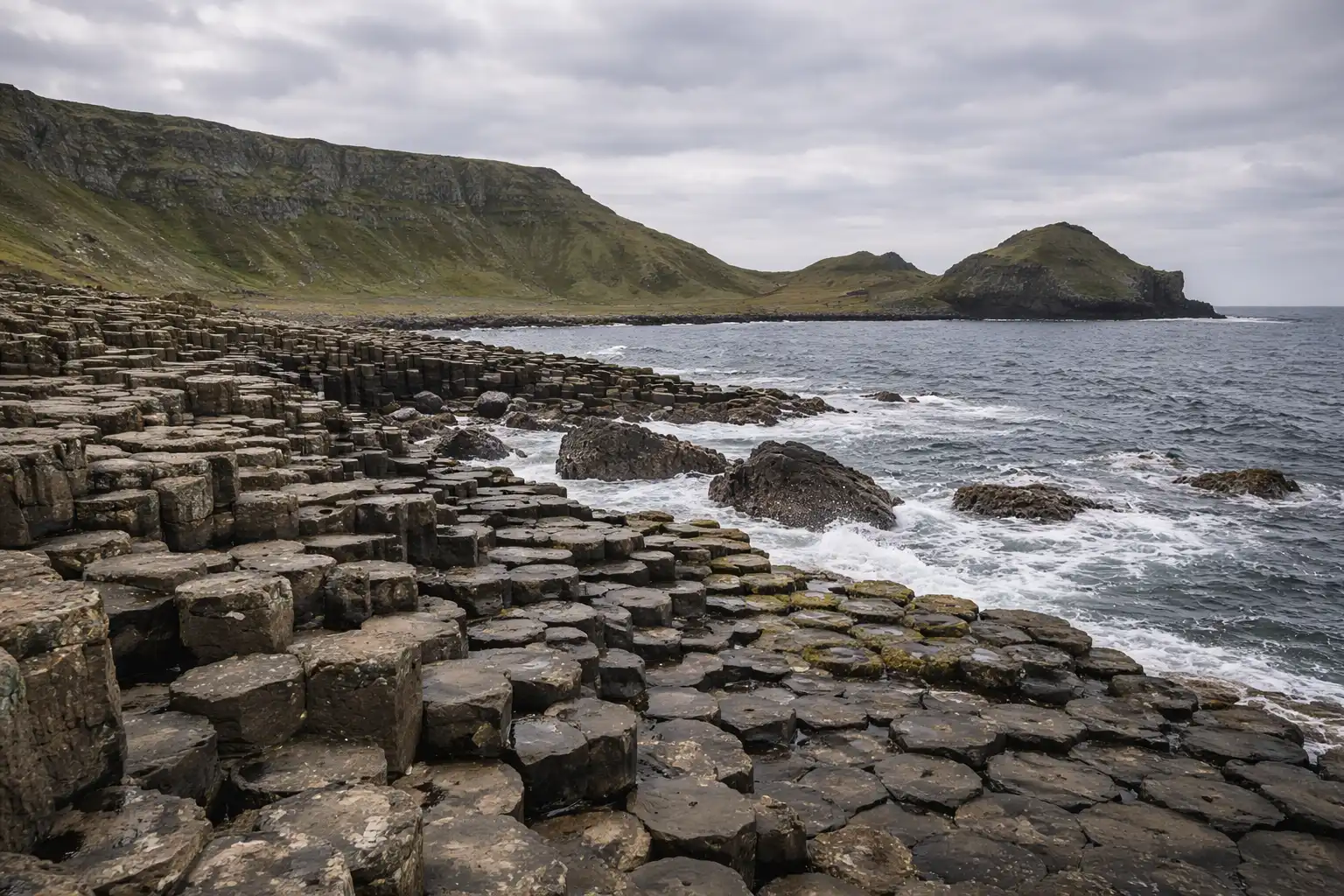 A UNESCO World Heritage Site, the Giant’s Causeway is famous for its hexagonal basalt columns formed by volcanic activity.