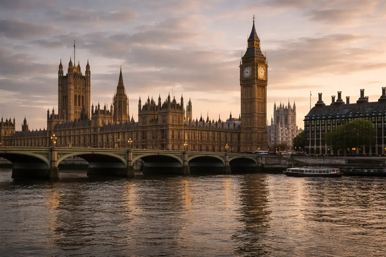 The Palace of Westminster, with the famous Big Ben clock tower, is where the UK Parliament meets. It represents the democratic system and law-making authority of the country.
